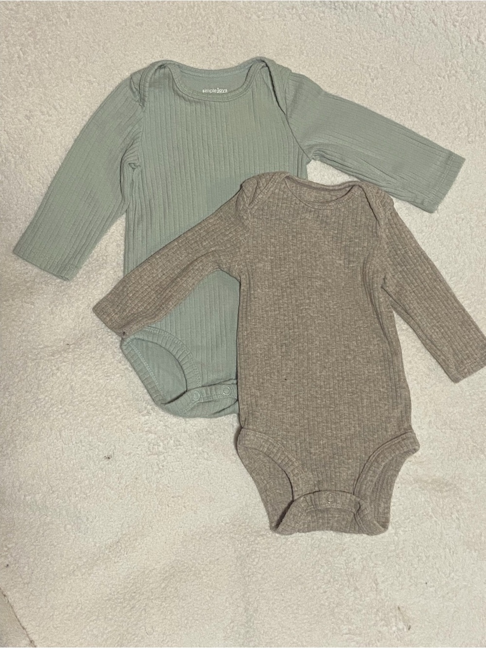 Simple Joys Ribbed Long-Sleeve One-Piece Bodysuits in Sage and Taupe